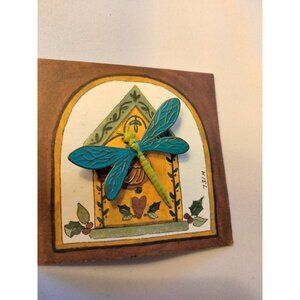 Dragonfly Enamel Lapel Pin Brooch Pinback Green Body Blue Wings Signed 731 M